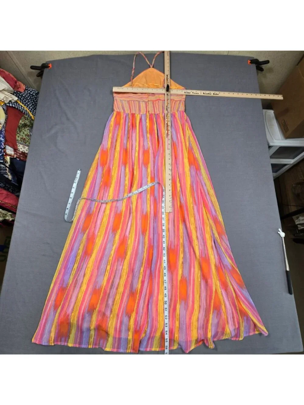 Audrey Parks Medium Multicolor Orange Pink Yellow Maxi Dress Halter Boho Beachy - Picture 4 of 4